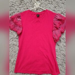Shein Hotpink Embroidered Lace Short Sleeve Tee-Shirt In A Size (Small)US/4